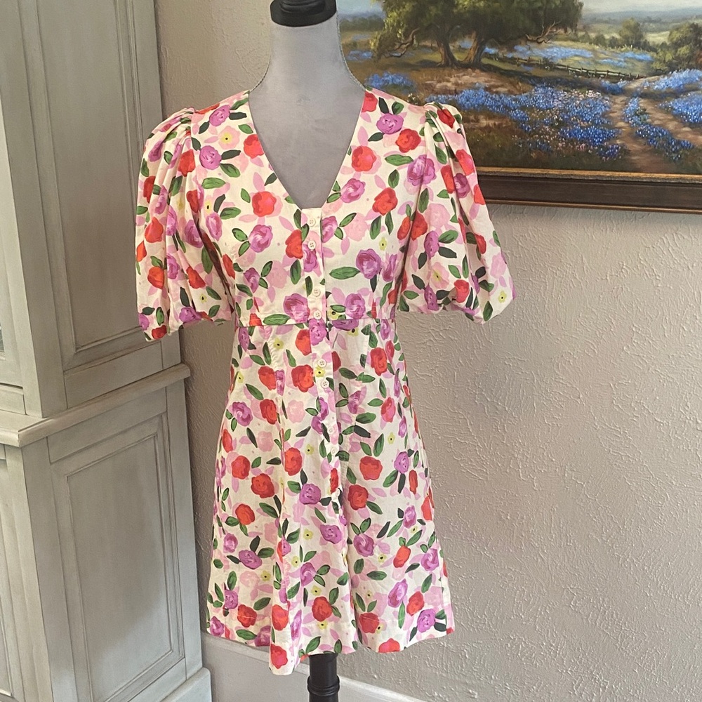 Chic Floral Puff Sleeve Mini Dress